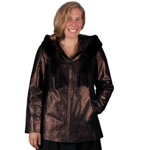 Bronze Cabretta Lamb Leather Parka with Mink Fur